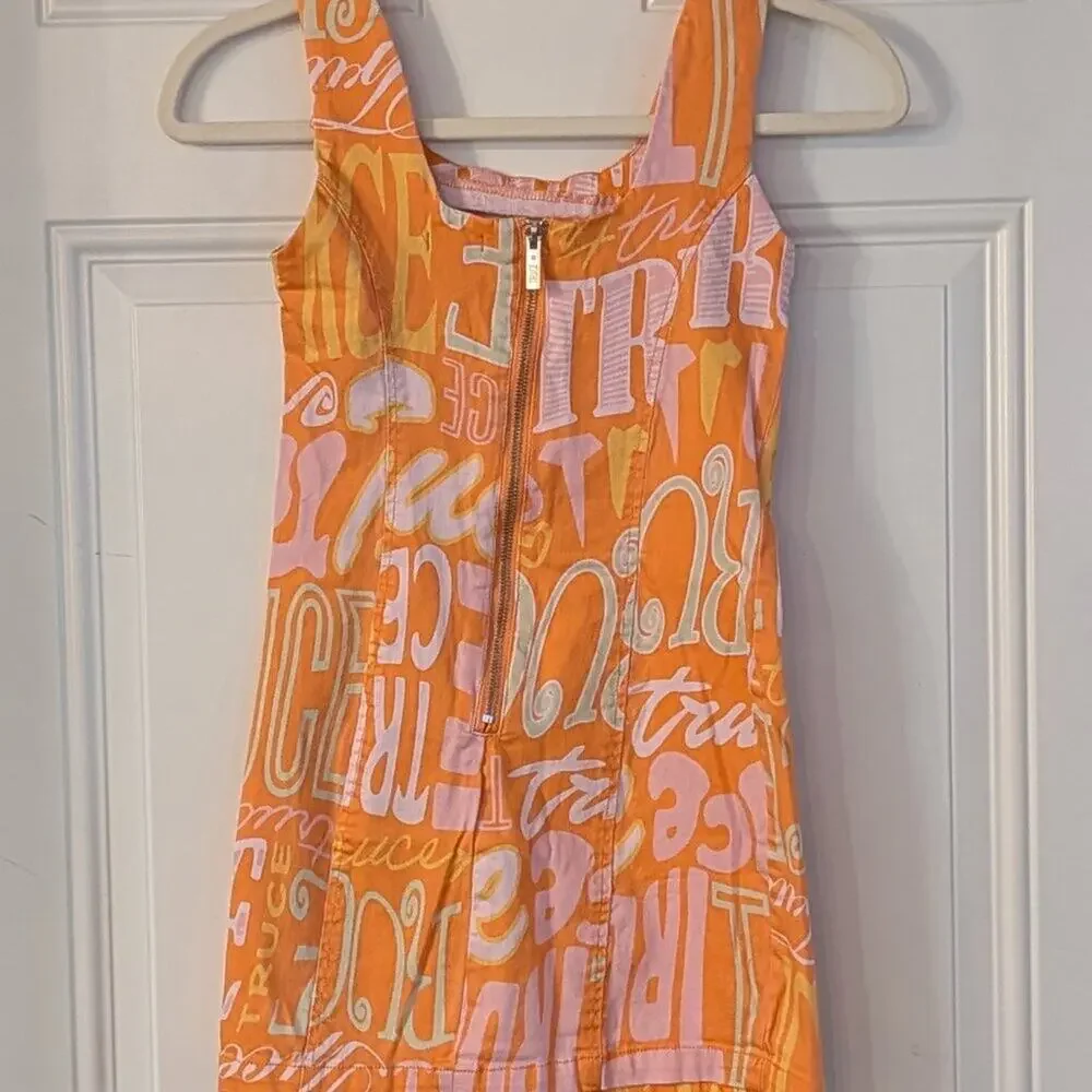 Girls Orange Graphic Print Shift Dress Sleeveless Size M (10/12) Summer
